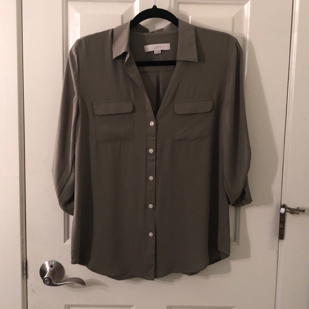 Moss/army green loft  button up blouse